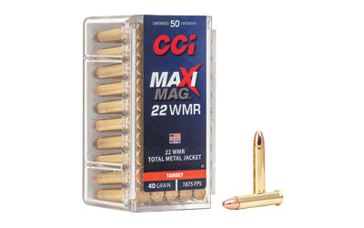CCI Ammunition, Maxi-Mag, 22WMR, 40 Grain, Total Metal Jacket, 50 Round Box