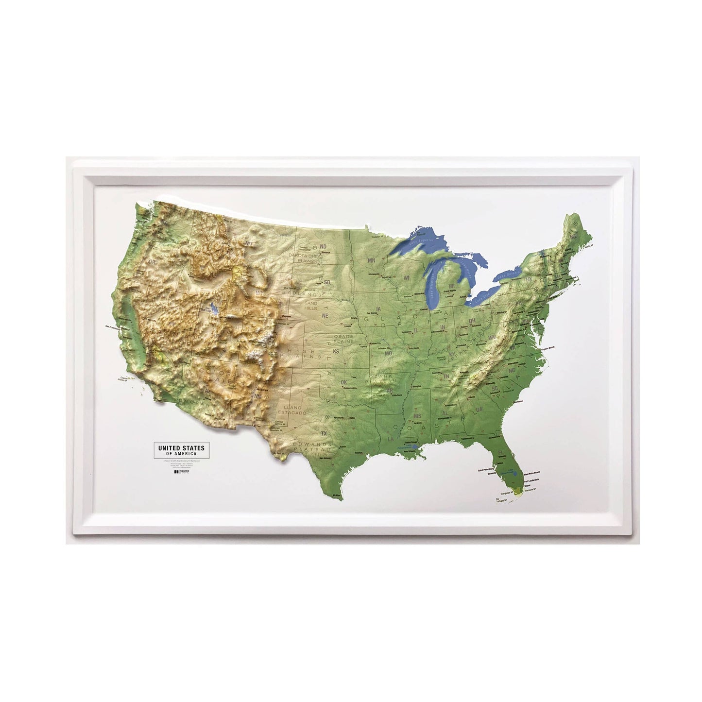 The United Classic States Raised Relief Map by Hubbard